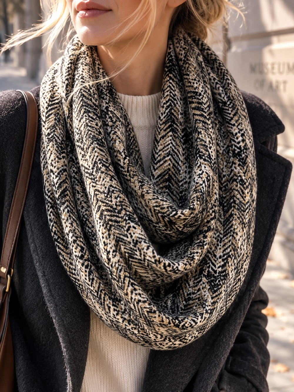 Michael Kors Animal Print Infinity Scarf Black & Cream O/S